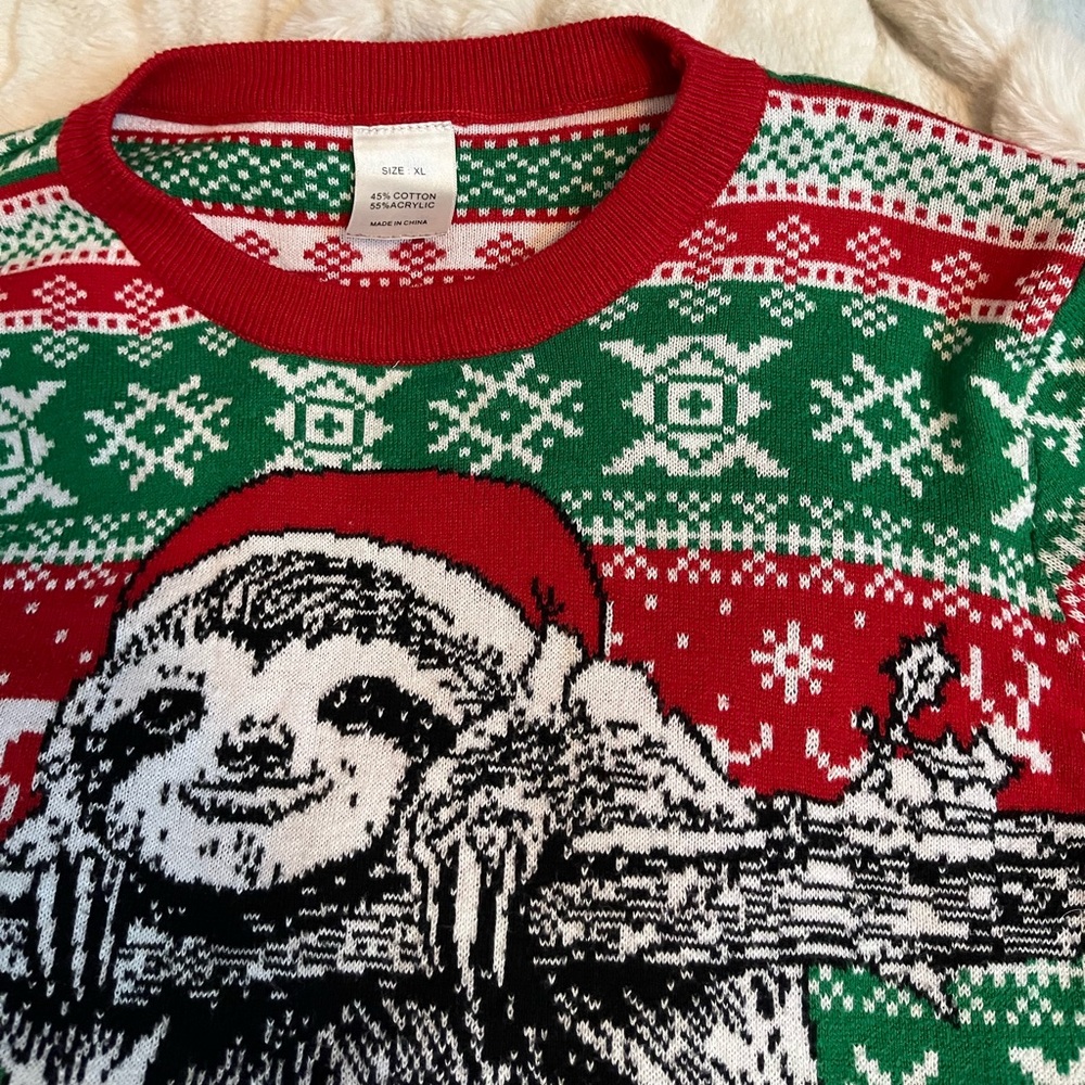Kids XL Unisex Ugly Xmas Sweater Knit Sloth Christmas Red Green Winter Animal